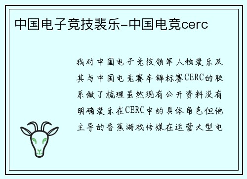 中国电子竞技裴乐-中国电竞cerc